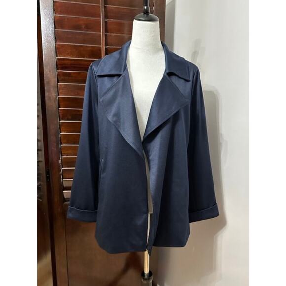 Adrianna Papell Women's Open Front Trench Jacket Blue Back Yoke Collar M NWT - Picture 2 of 10